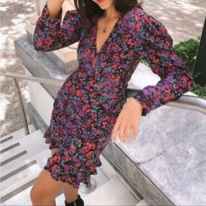 Zara 80s style floral long sleeve dress